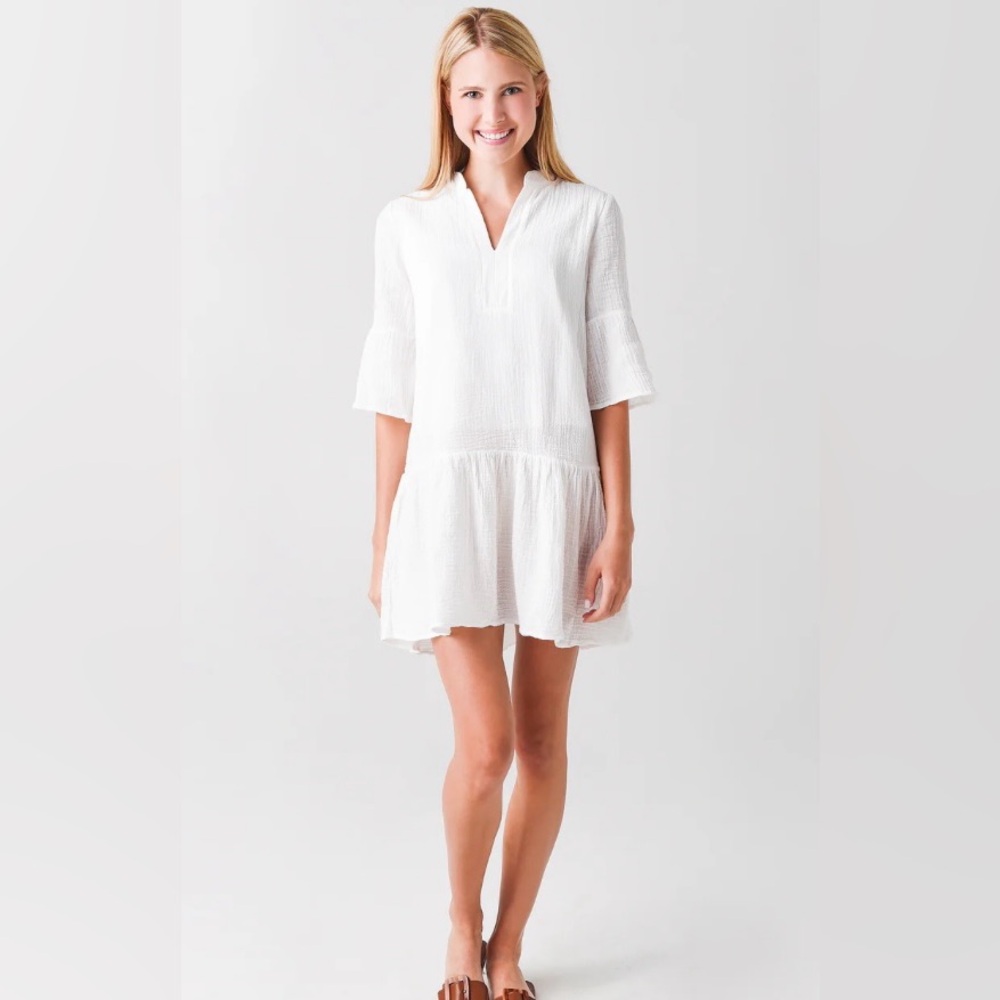 🆕 MONROW Gauze Easy Mini Dress in White - Picture 3 of 8